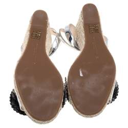 Sophia Webster Silver Patent Leather Soleil Lucita Espadrille-Wedge Sandals Size 40