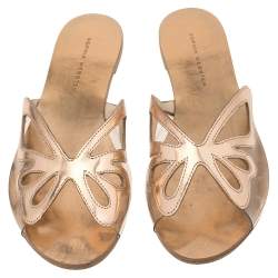 Sophia Webster Metallic Rose Gold Leather And PVC Madame Butterfly Flat Slides Size 37