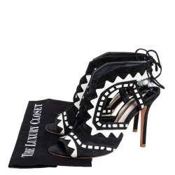 Pre Owned Sophia Webster Black/White Suede And Patent Leather Riko Cut Out Sandals Size 38