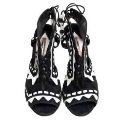 Pre Owned Sophia Webster Black/White Suede And Patent Leather Riko Cut Out Sandals Size 38