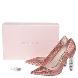 Pre Owned Sophia Webster Pink Glitter Coco Crystal Embellished Major Pointed Toe Pumps Size 38