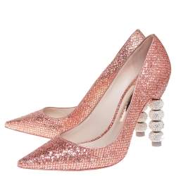 Pre Owned Sophia Webster Pink Glitter Coco Crystal Embellished Major Pointed Toe Pumps Size 38