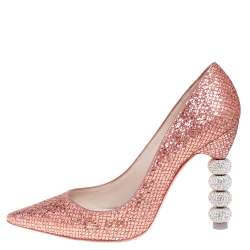 Pre Owned Sophia Webster Pink Glitter Coco Crystal Embellished Major Pointed Toe Pumps Size 38