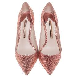 Pre Owned Sophia Webster Pink Glitter Coco Crystal Embellished Major Pointed Toe Pumps Size 38