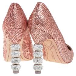 Pre Owned Sophia Webster Pink Glitter Coco Crystal Embellished Major Pointed Toe Pumps Size 38