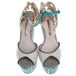 Sophia Webster Multicolor Printed Canvas and Leather Wedge Sandals Size 40