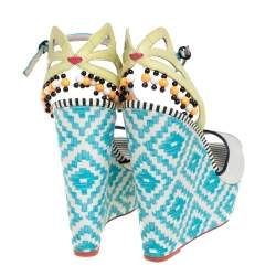 Sophia Webster Multicolor Printed Canvas and Leather Wedge Sandals Size 40