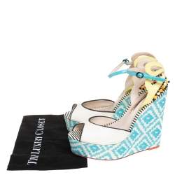 Sophia Webster Multicolor Printed Canvas and Leather Wedge Sandals Size 40