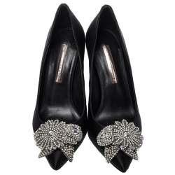 Pre Owned Sophia Webster Black Satin Lilico Crystal Embellished Pumps Size 38.5