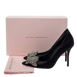 Pre Owned Sophia Webster Black Satin Lilico Crystal Embellished Pumps Size 38.5