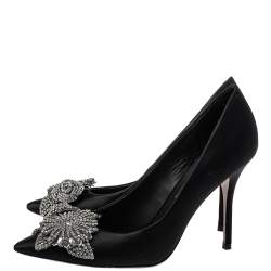 Pre Owned Sophia Webster Black Satin Lilico Crystal Embellished Pumps Size 38.5