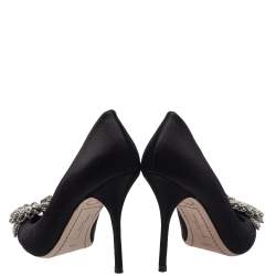 Pre Owned Sophia Webster Black Satin Lilico Crystal Embellished Pumps Size 38.5