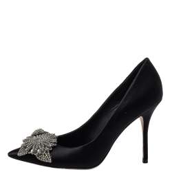Pre Owned Sophia Webster Black Satin Lilico Crystal Embellished Pumps Size 38.5