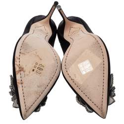 Pre Owned Sophia Webster Black Satin Lilico Crystal Embellished Pumps Size 38.5