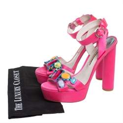 Pre Owned Sophia Webster Pink Satin Amanda Crystal Embellished Platform Ankle Strap Sandals Size 40