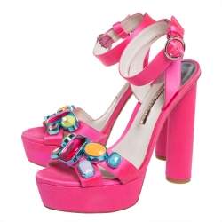 Pre Owned Sophia Webster Pink Satin Amanda Crystal Embellished Platform Ankle Strap Sandals Size 40