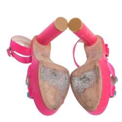 Pre Owned Sophia Webster Pink Satin Amanda Crystal Embellished Platform Ankle Strap Sandals Size 40
