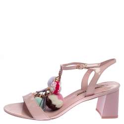 Pre Owned Sophia Webster Pink Patent Leather Juno Pom Pom Embellished Ankle Strap Sandals Size 41