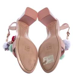 Pre Owned Sophia Webster Pink Patent Leather Juno Pom Pom Embellished Ankle Strap Sandals Size 41