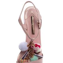 Pre Owned Sophia Webster Pink Patent Leather Juno Pom Pom Embellished Ankle Strap Sandals Size 41
