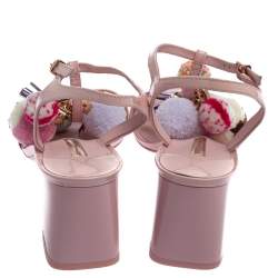Pre Owned Sophia Webster Pink Patent Leather Juno Pom Pom Embellished Ankle Strap Sandals Size 41