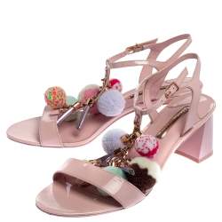Pre Owned Sophia Webster Pink Patent Leather Juno Pom Pom Embellished Ankle Strap Sandals Size 41