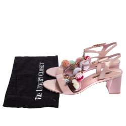 Pre Owned Sophia Webster Pink Patent Leather Juno Pom Pom Embellished Ankle Strap Sandals Size 41