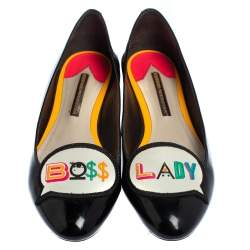 Pre Owned Sophia Webster Black Patent Leather Boss Lady Ballet Flats Size 40