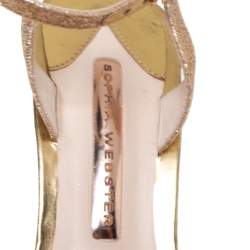 Sophia Webster Metallic Gold Leather and Shimmery Fabric Ankle Strap Sandals Size 39