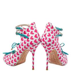 Pre Owned Sophia Webster Pink/Blue Heart Print Canvas And Patent Leather Sandals Size 38.5