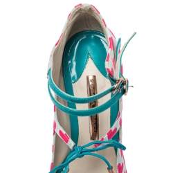 Pre Owned Sophia Webster Pink/Blue Heart Print Canvas And Patent Leather Sandals Size 38.5