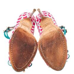 Pre Owned Sophia Webster Pink/Blue Heart Print Canvas And Patent Leather Sandals Size 38.5