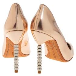 Pre Owned Sophia Webster Metallic Rose Gold Leather Crystal Embellished Heel Coco Pumps Size 40