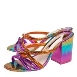 Sophia Webster Multicolor Python Embossed Leather Block Heel Slide Sandals Size 37.5