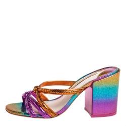 Sophia Webster Multicolor Python Embossed Leather Block Heel Slide Sandals Size 37.5