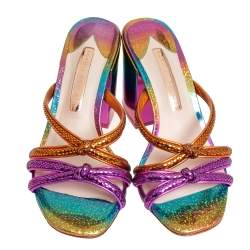 Sophia Webster Multicolor Python Embossed Leather Block Heel Slide Sandals Size 37.5