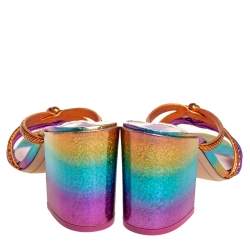 Sophia Webster Multicolor Python Embossed Leather Block Heel Slide Sandals Size 37.5