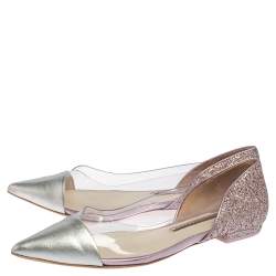 Pre Owned Sophia Webster Silver Leather And PVC Daria Ballerina Flats Size 38