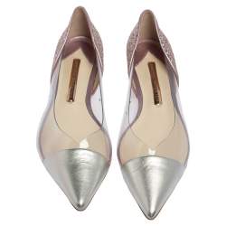 Pre Owned Sophia Webster Silver Leather And PVC Daria Ballerina Flats Size 38