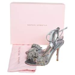 Pre Owned Sophia Webster Silver Leather Crystal Embellished Slingback Sandals Size 36.5