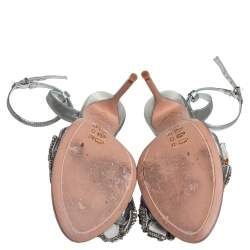 Pre Owned Sophia Webster Silver Leather Crystal Embellished Slingback Sandals Size 36.5