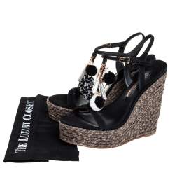 Pre Owned Sophia Webster Black Suede Pom Pom Lucita Espadrille Wedge Size 41