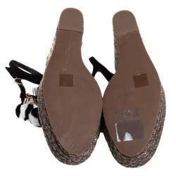 Pre Owned Sophia Webster Black Suede Pom Pom Lucita Espadrille Wedge Size 41