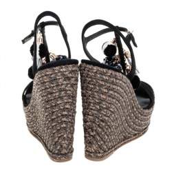 Pre Owned Sophia Webster Black Suede Pom Pom Lucita Espadrille Wedge Size 41