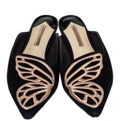 Pre Owned Sophia Webster Black Suede Bibi Butterfly Flat Sandals Size 40