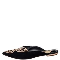 Pre Owned Sophia Webster Black Suede Bibi Butterfly Flat Sandals Size 40