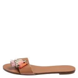 Pre Owned Sophia Webster Brown Leather Jada Tassel Flats Size 37