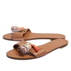 Pre Owned Sophia Webster Brown Leather Jada Tassel Flats Size 37