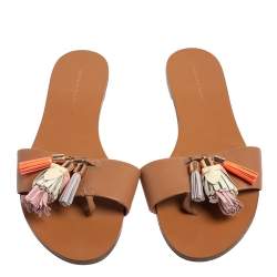 Pre Owned Sophia Webster Brown Leather Jada Tassel Flats Size 37