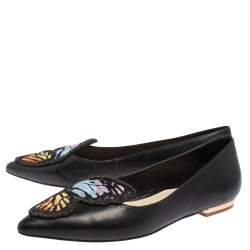Sophia Webster Black Leather Bibi Butterfly Ballet Flats Size 37